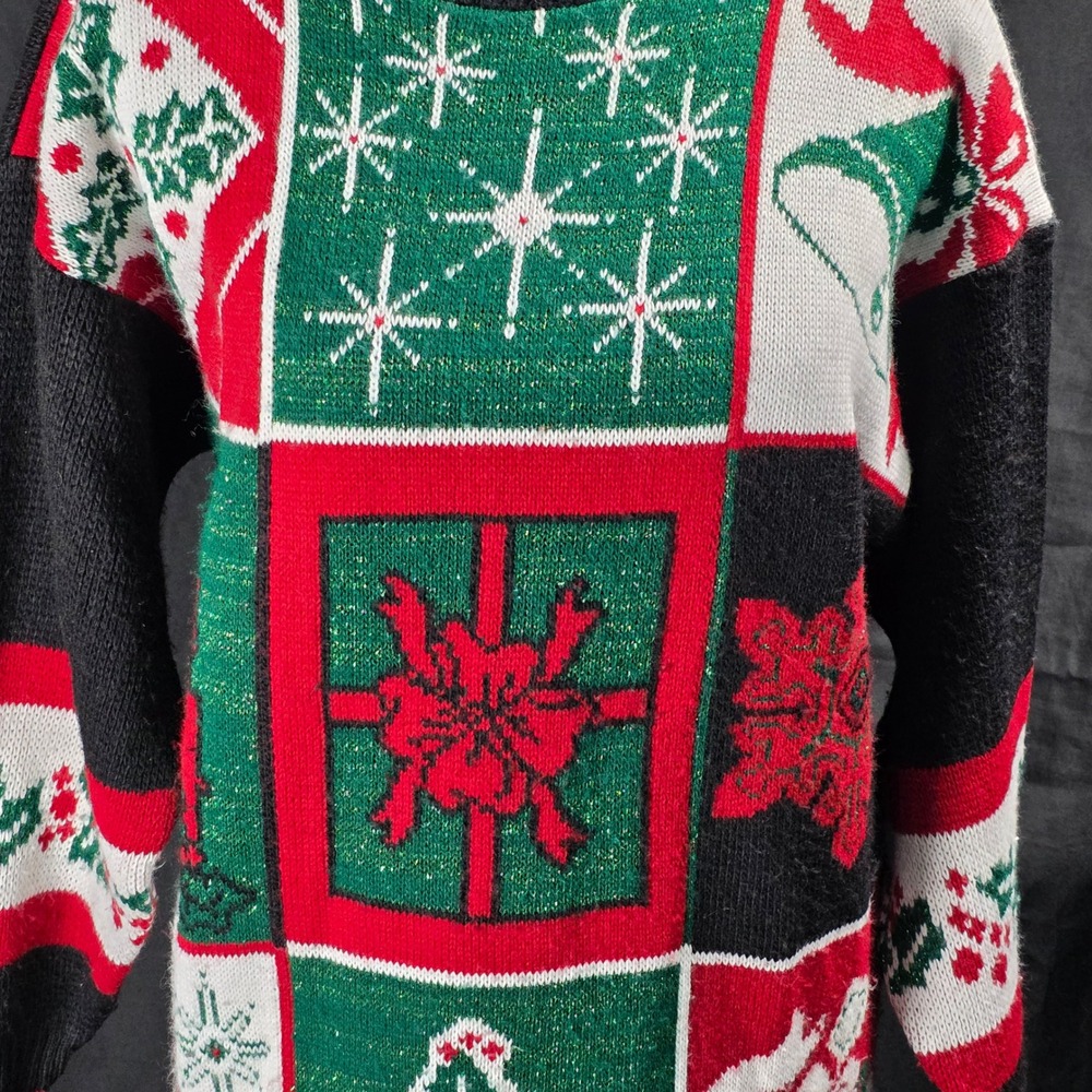 Vintage Christmas Sweater by Browne U.S.A. Womens Party Holiday Red Green Small - Picture 2 of 7